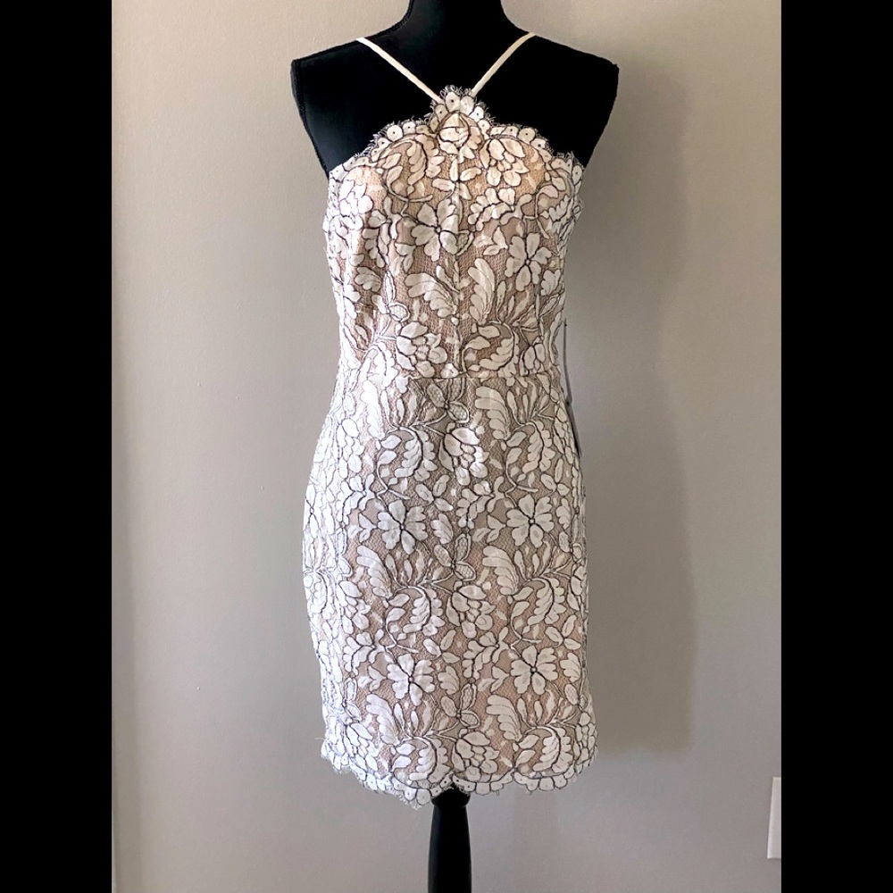 Lulu’s NWT white lace fully lined floral print halter dress size large